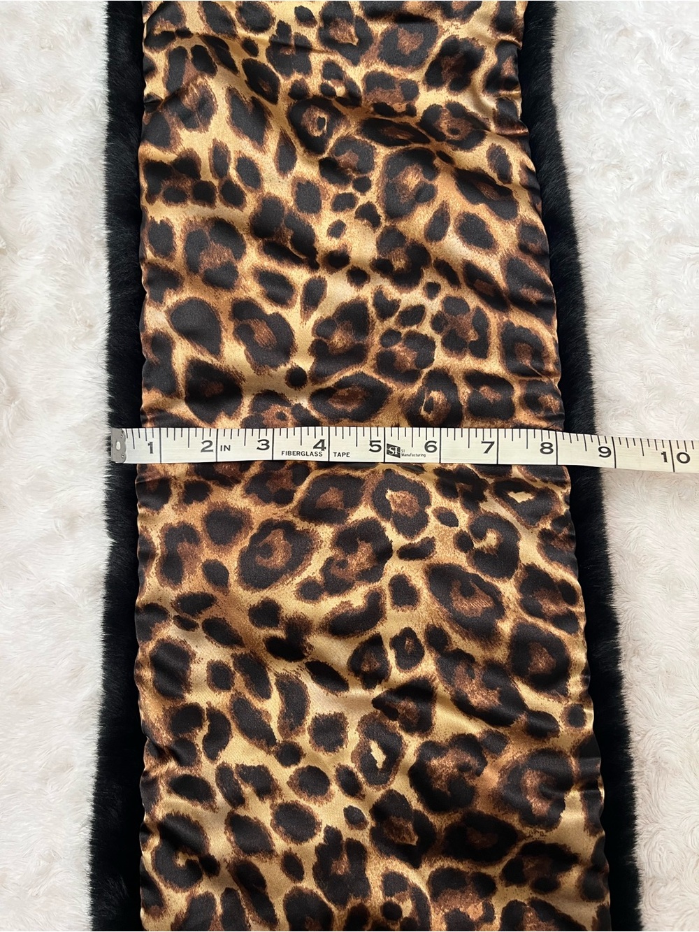 White House Black Market Black Faux Fur Scarf with Leopard Satin Lining - Picture 3 of 4